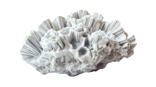 Raw zeolite cluster with radiating patterns, Transparent background, PNG file