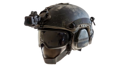 Parachute jump helmet with camera mount, Transparent background, PNG file
