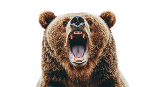 Powerful grizzly bear roaring Transparent background, PNG file