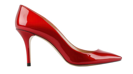 Obraz premium Red high-heeled stilettos with glossy finish, Transparent background, PNG file