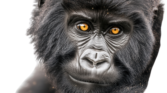 Powerful mountain gorilla staring Transparent background, PNG file