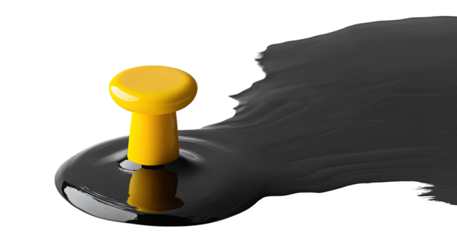 Yellow pushpin in dark liquid