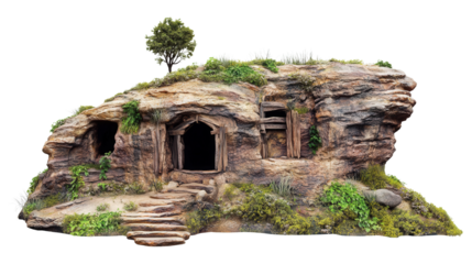 Prehistoric cliff dwelling structure Transparent background, PNG file