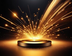 a striking burst of golden sparks emerges from a sleek modern device