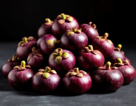 Cluster of mangosteens on a matte surface with strong directional lighting.