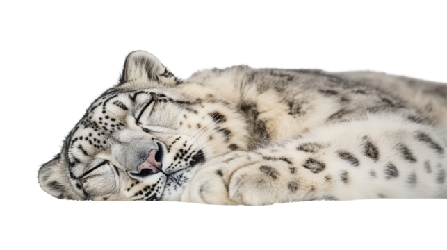 Rare snow leopard resting Transparent background, PNG file