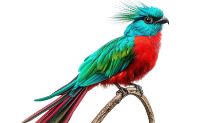 Fototapeta premium Rare splendid quetzal bird perched Transparent background, PNG file