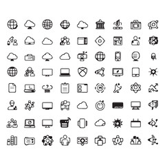 Extensive collection of black and white technology icons
