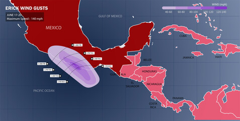Hurricane Erick Wind Gust Map June 17–20. Path, Speed, Impact Forecast