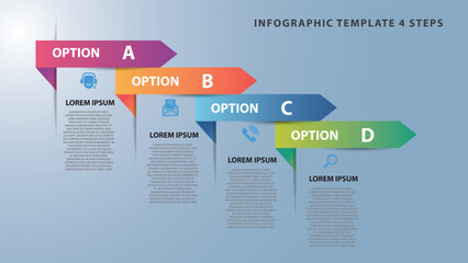 Infographic template with four colorful steps labeled A, B, C, and D, showing clean and modern design for presenting options or processes clearly © Thanapipat