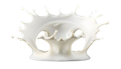 A dynamic splash of white milk or cream, forming an intricate crown shape as it hits a surface