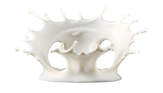 A dynamic splash of white milk or cream, forming an intricate crown shape as it hits a surface