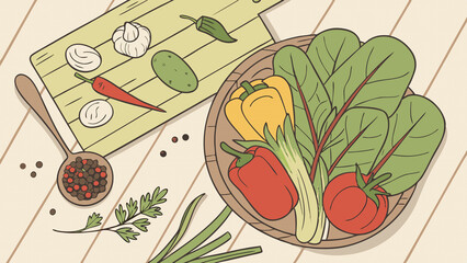 vegetables on a wooden board