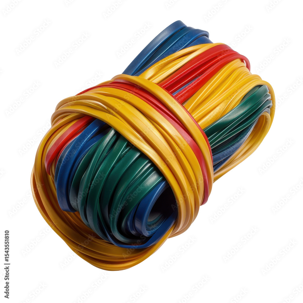 Poster colorful rubber bands twisted together create vibrant and playful composition, perfect for adding to