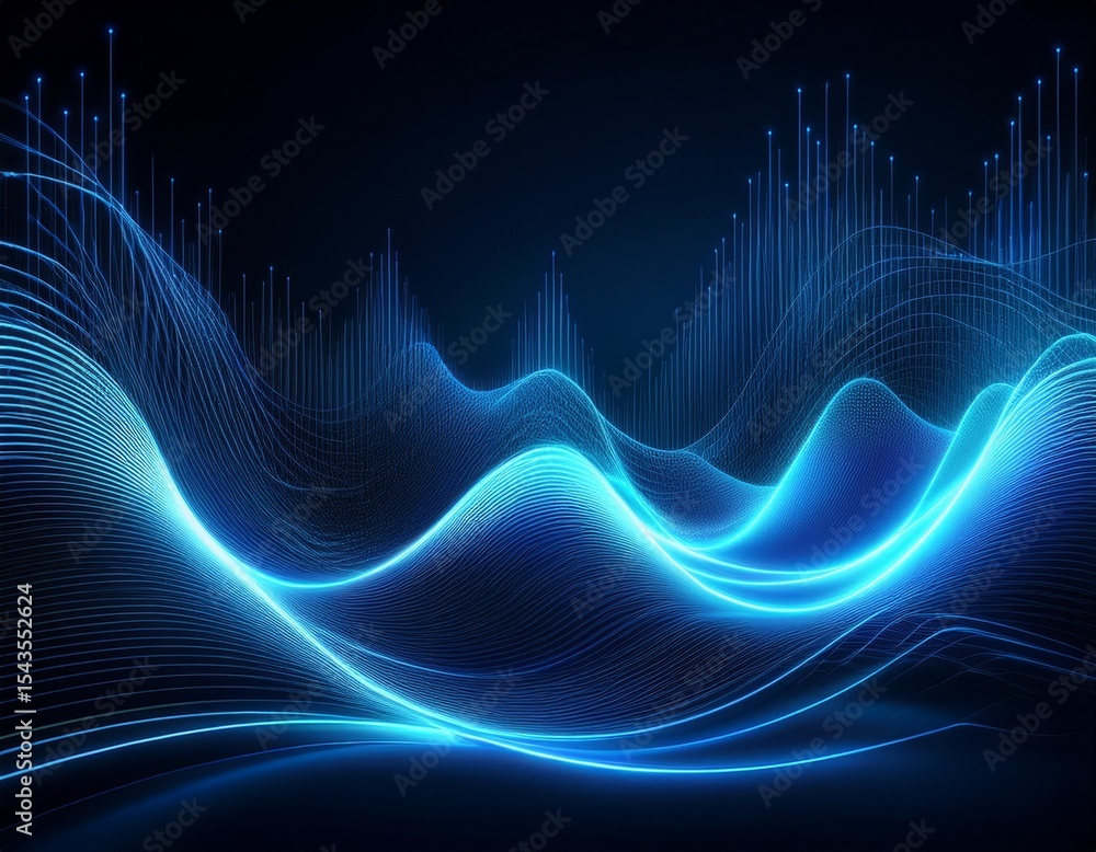 Poster an abstract image of a digital wave form on a dark background symbolizing voice recognition or sound
