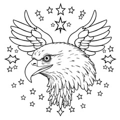 Patriotic Eagle with Stars Coloring Page