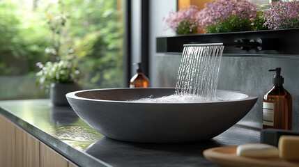 Modern bathroom sink with cascading water