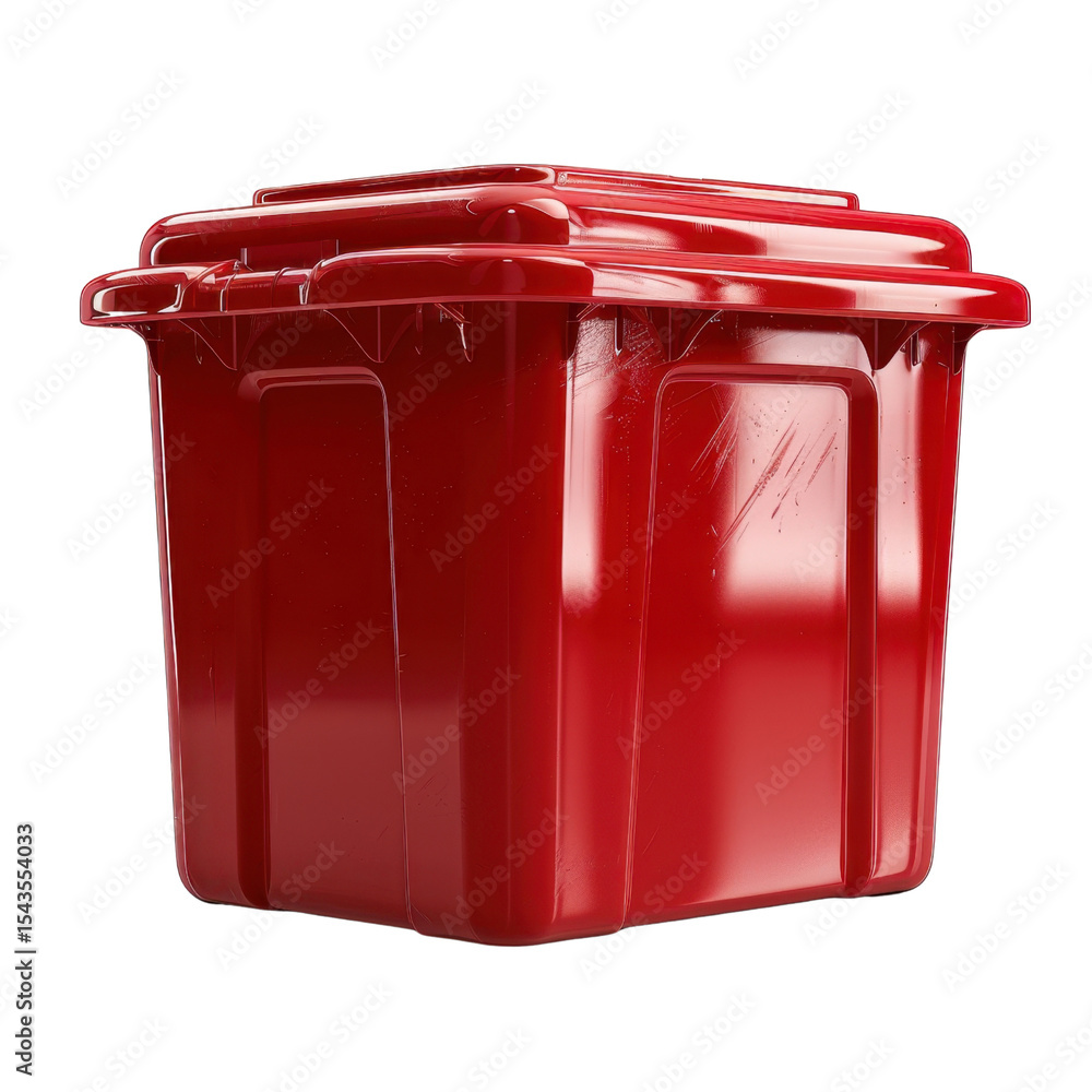 Poster vibrant red storage container with sturdy design, perfect for organizing items and enhancing any spa