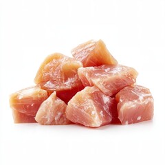 Freshly cut chicken pieces, ready for cooking. The tender, uncooked chicken is piled up in a stack, perfect for a meal.