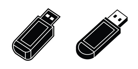 Wireframe outline of a USB flash drive Flat Silhouette on White Background