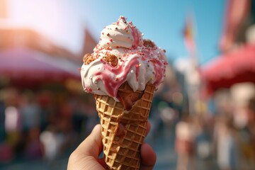 delicious pink creamy ice cream with sprinkles