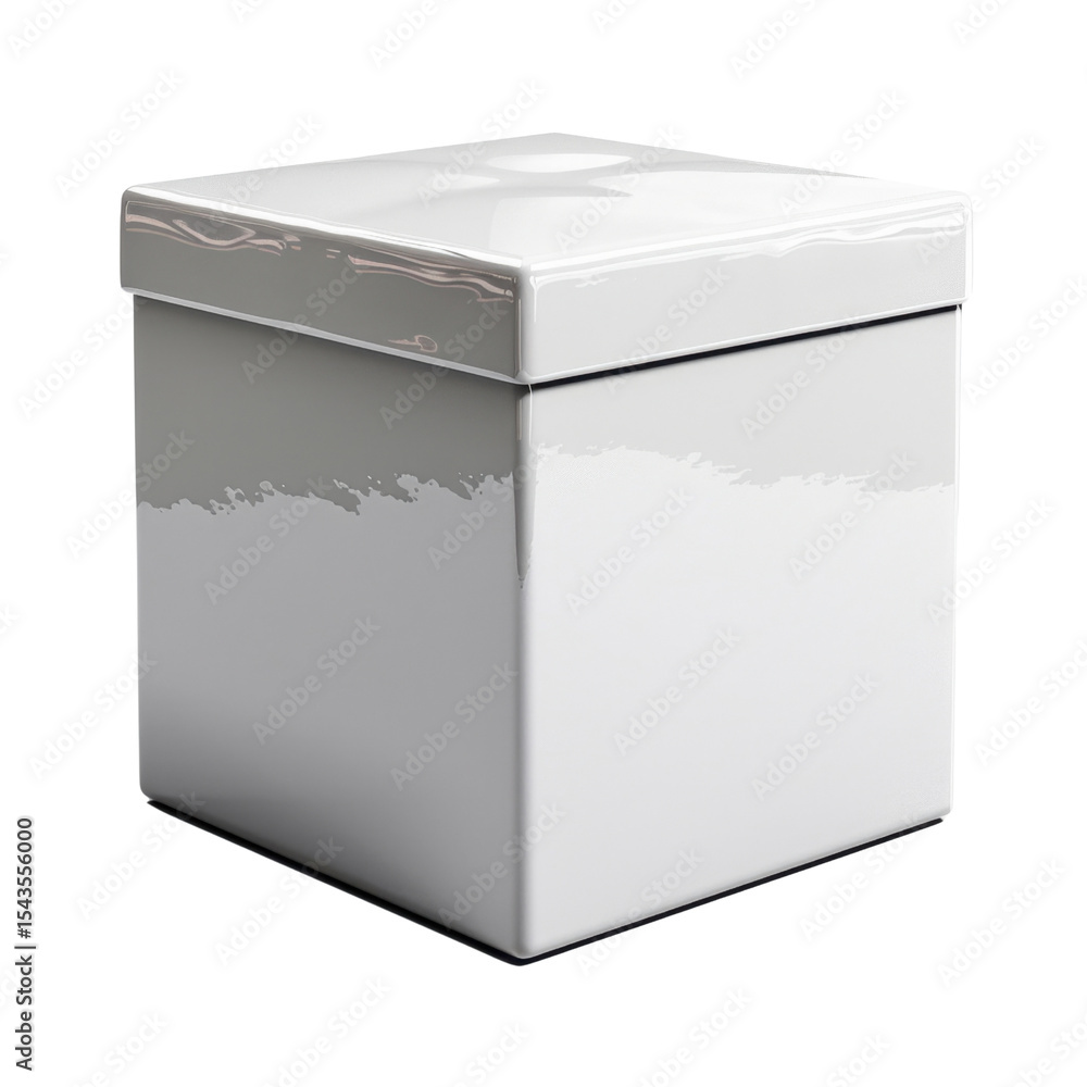 Poster glossy white box with smooth surface and shiny lid, perfect for packaging or storage. its modern des
