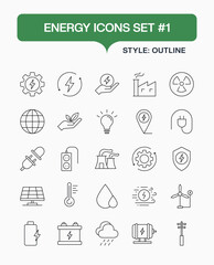 Energy and Power Generation Line Icons Set