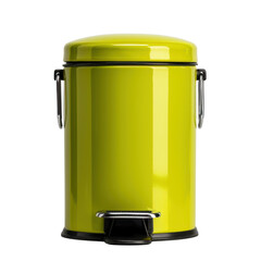 Bright yellow trash can with pedal mechanism, featuring shiny finish and metal handles, perfect for modern kitchens