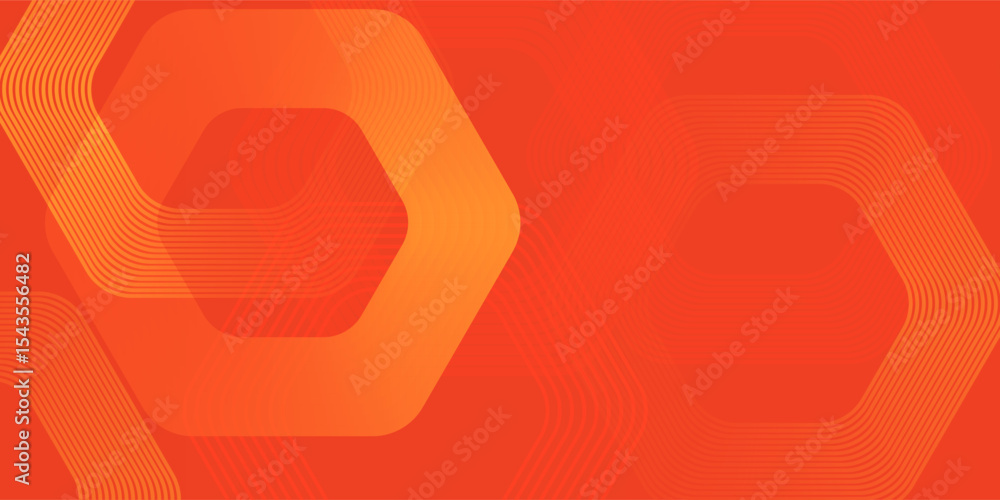 Poster abstract orange background with glowing geometric lines. modern shiny yellow hexagon lines pattern. 