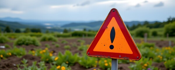 Caution Ahead: A vibrant road sign, alert and commanding attention, stands sentinel against a backdrop of nature's expanse, warning of potential danger with striking clarity.