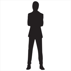 A black silhouette of a standing male figure in a suit, perfect for business, professional, or corporate design projects, ideal as a vector or graphic element