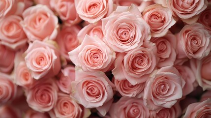 Fototapeta premium A stunning assortment of delicate pink roses tightly clustered together, capturing the essence of beauty and love, ideal for greetings, romantic gestures, or home decor.