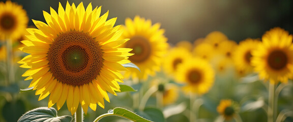 Obraz premium Close-up of Sunflower Blooming in Golden Sunlight