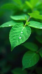 Slow motion raindrops falling gently on lush green leaves, creating a mesmerizing visual effect Perfect for nature, serenity, weather, and relaxation themes , backdrop, environmental, autumn