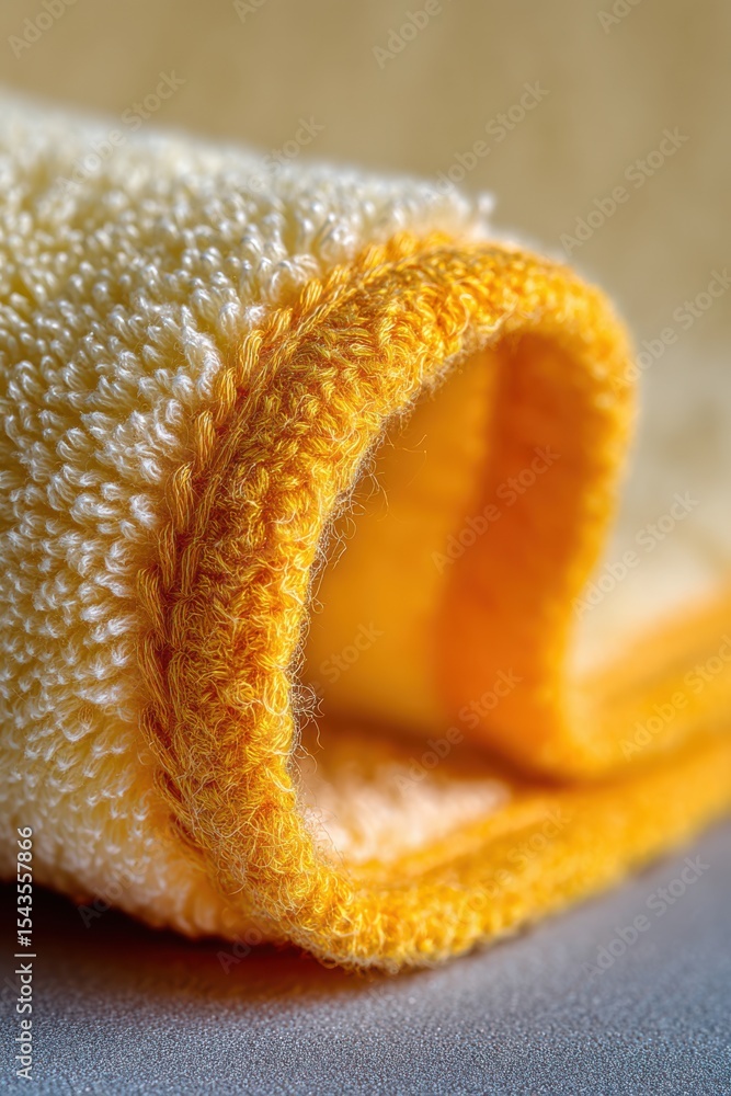 Poster soft textures interweave in a macro view of a folded drying cloth, capturing the elegance of clean l