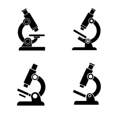 Four Simple Black Silhouette Microscope Icons
