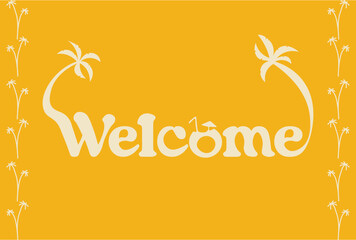 Wavy frame with Wecome text, yellow palms on white background. Vector set of palms for wedding invitations and greeting card design, Hawaiian concept, Summer concept,	