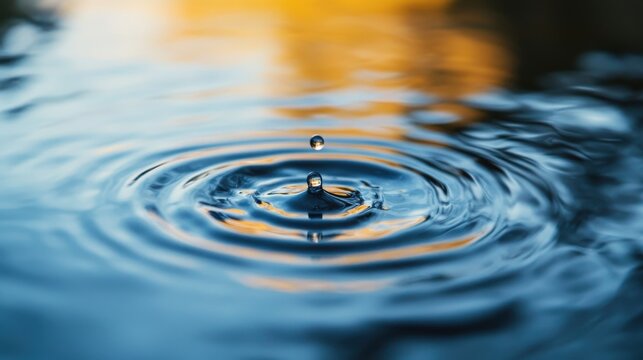 A water droplet creates ripples after hitting the surface