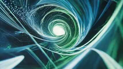Opening abstract light vortex spiraling inward toward core in digital space, with glowing particles - Powered by Adobe