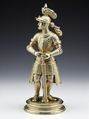 Fototapeta premium Elegant female warrior statue stands tall with a detailed mosaic armor design in a full shot view.