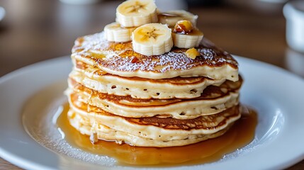 Pancakes with bananas in the morning cafe of san francisco the united states