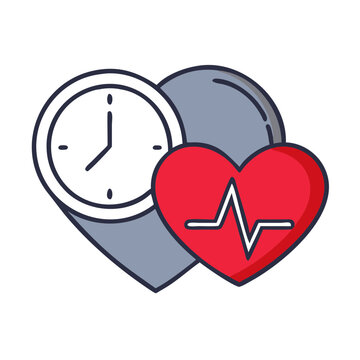 Naklejki Two hearts with clock illustrating health and time management concept