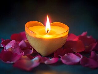 candle and rose petals