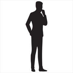 A black silhouette of a standing male figure in a suit, perfect for business, professional, or corporate design projects, ideal as a vector or graphic element