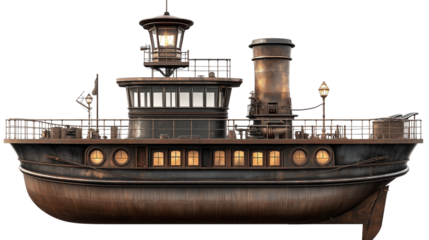 Steampunk style tugboat with intricate details and vintage elements showcased in a creative design