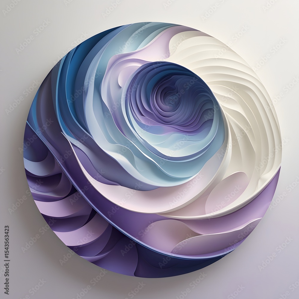 Poster the abstract design features a circular pattern with undulating ripple effects, smooth curves, and s
