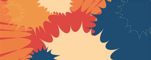 Colorful Comic Book Style Background with Abstract Explosion Shapes and Blank Center