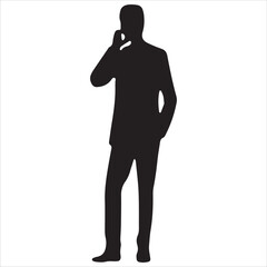 A black silhouette of a standing male figure in a suit, perfect for business, professional, or corporate design projects, ideal as a vector or graphic element