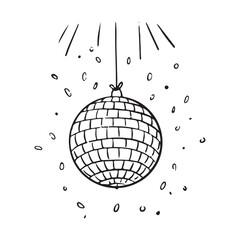 Vector hand drawn trendy summer wedding disco ball outline illustration. Elegant flat minimalist hand drawn modern art for wedding invitations, menu, graphics and design