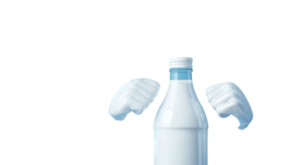 Creative representation of a milk bottle with strong hands suggesting power or energy